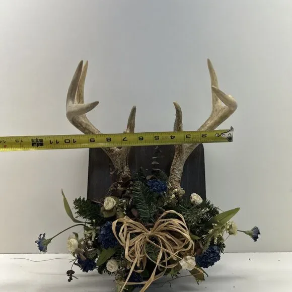 Vintage Floral Deer Antlers Trophy Mount Plaque 8 Point Cabin Decor Rustic